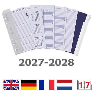 6316-27-28 170 x 95 mm Personal Agenda de liant recharge complète set hebdomadaire en de fr nl 2027 2028